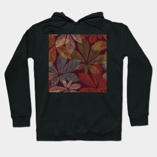 Dark autumn tropical leaves. Chestnut abstract illustration. Leaf skeleton print Hoodie